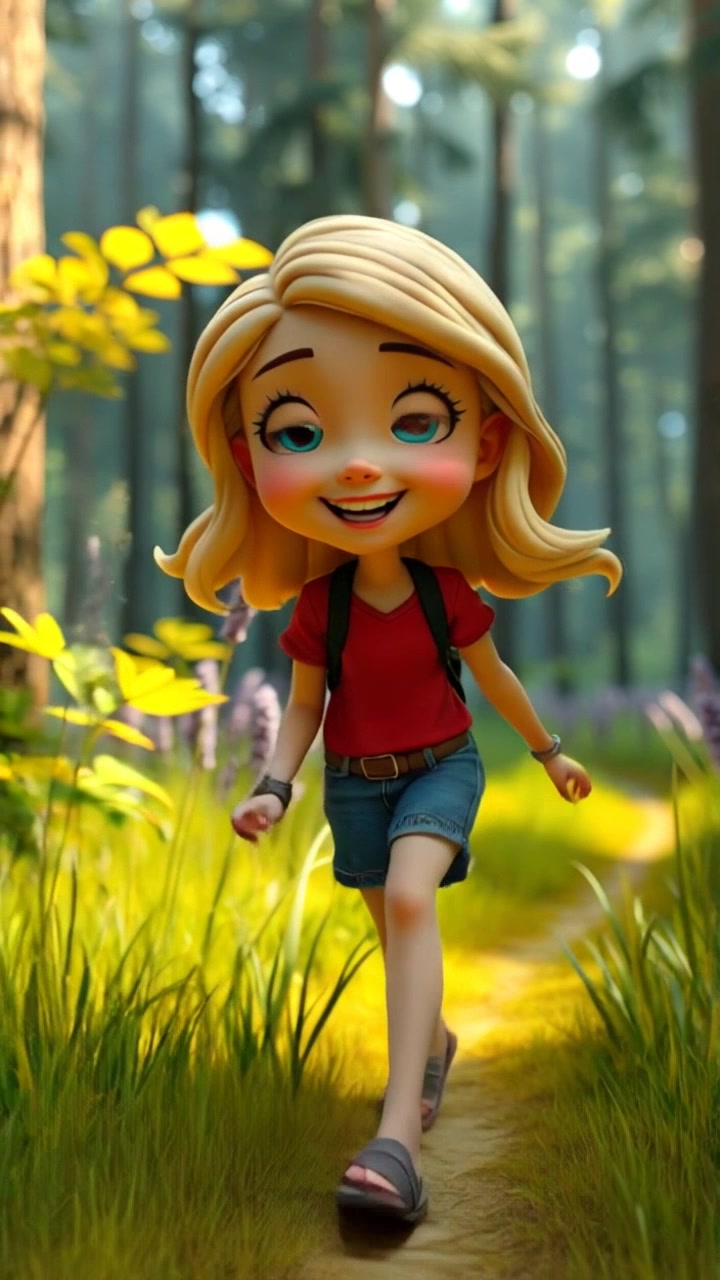 Girl Walking in Forest