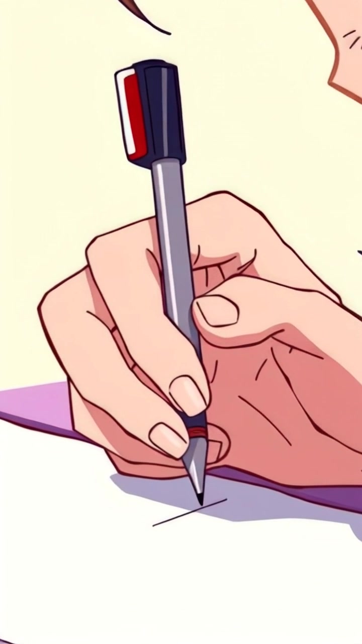 Scene: Close-up of a hand gripping a pen, energetically scribbling on a piece of paper. Style: Soft, warm lighting illuminating the hand's intricate movements, creating an inviting atmosphere. Motion: Camera gradually zooms in on the pen's tip as it glides across the paper, capturing the fluidity of each stroke and the texture of the page.