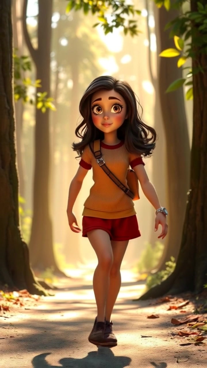 Girl Walking with Cat in a Beautiful Scene