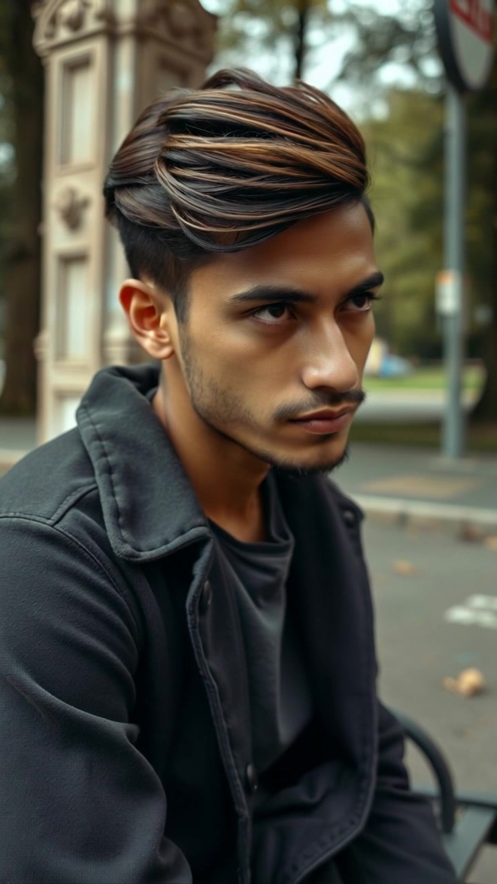 Subject: A person sitting on a park bench. Subject movement: The person shifts slightly, looking up to gaze contemplatively at the surrounding park. Scene: A serene park setting, with soft grass and distant trees creating a tranquil backdrop. Lighting: Soft, diffused lighting giving a gentle, melancholic ambiance. Motion: Camera begins with a close-up on the person's sad expression, then slowly pulls back to reveal the peaceful surroundings, highlighting the contrast between their emotions and the idyllic nature.