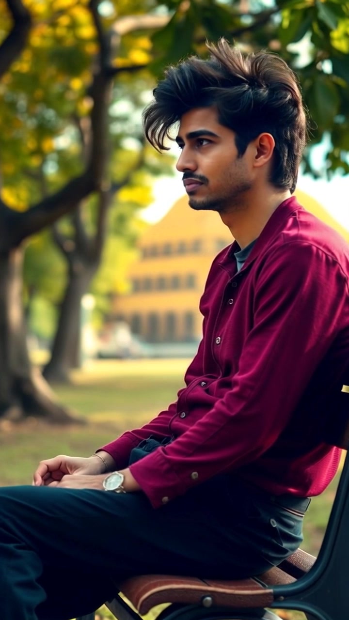 Subject: A contemplative figure sitting on a bench. Subject movement: The figure shifts slightly, adjusting their posture as they gaze thoughtfully into the distance. Scene: A serene park filled with tall trees and dappled sunlight filtering through the leaves, creating a pattern of light and shadow on the ground. Camera: A gentle push-in from a medium shot, gradually focusing closer on the figure, capturing the surrounding beauty of the park. Lighting: Soft, warm afternoon light illuminating the scene. Atmosphere: Tranquil and reflective.