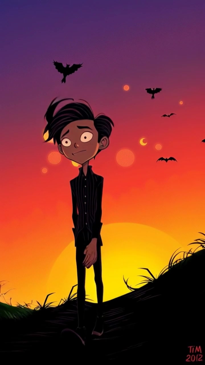 Subject: A young man walking purposefully towards the horizon. Subject movement: He strides confidently across an open field. Scene: A tranquil landscape during sunset, with vibrant oranges and purples melting into each other as the sun dips below the horizon. Style: Warm sunset lighting creating a hopeful ambiance, enhancing the feeling of possibility. Motion: Pull back with a dramatic dolly shot, capturing the expansive sky while following the young man's journey as he walks into the distance.