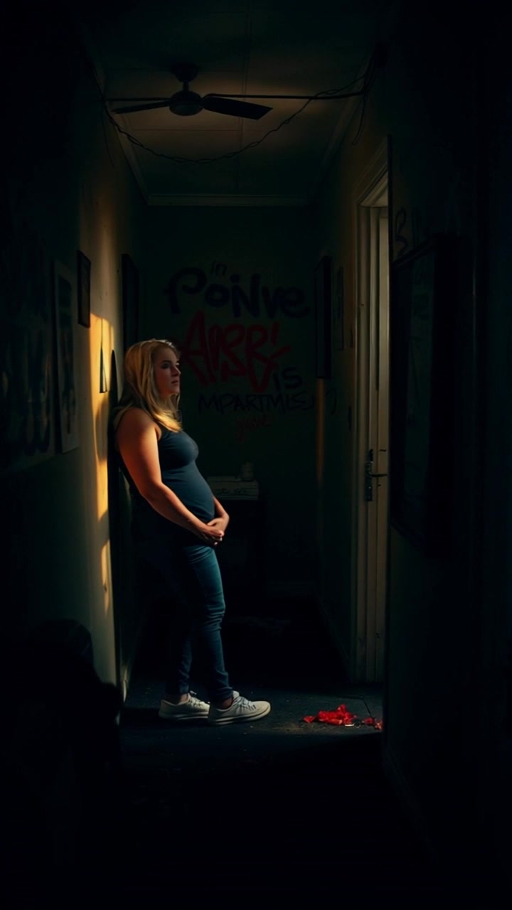 Scene: A darkened hallway in a home, with shadows creeping along the walls, evoking a sense of unfolding nightmares. Style: Dim lighting with deep contrasts, enhancing the foreboding atmosphere. Motion: Camera glides smoothly down the hallway, revealing the shifting shadows while maintaining an unsettling tension, as if something unseen lurks just beyond the frame.