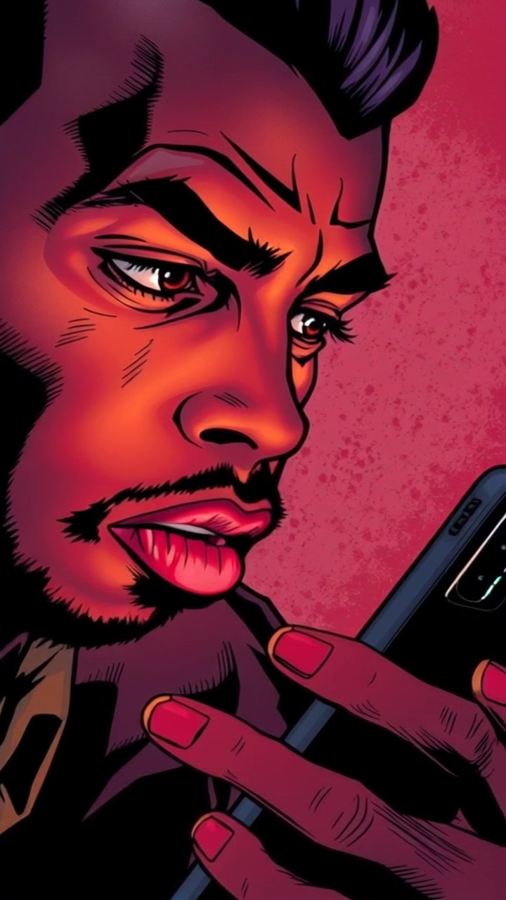 Subject: A person intensely gazing at their smartphone. Scene: A close-up of hands holding a smartphone, the focus on the screen's glowing display. Style: Soft ambient light illuminating the face, creating a warm and inviting atmosphere. Motion: The camera slowly pushes in on the smartphone screen, enhancing the sense of immersion as it reveals notifications and vibrant app icons.