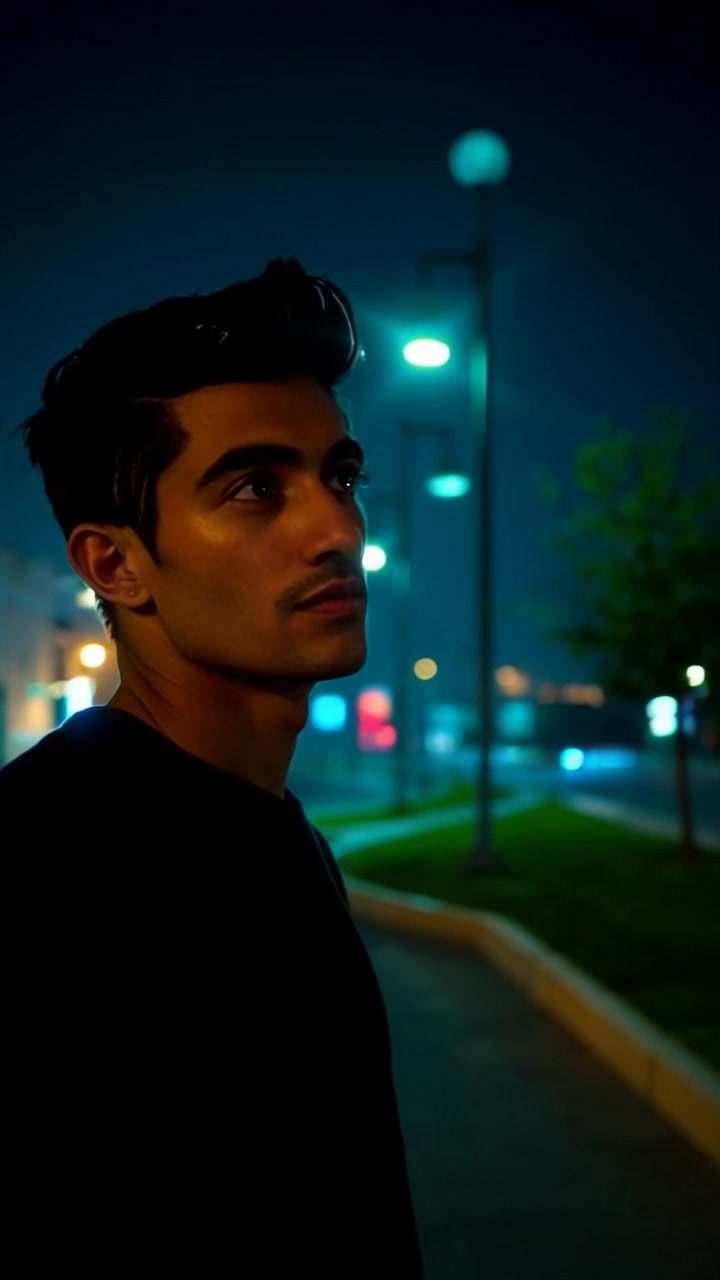 Subject: A thoughtful figure walking slowly down an empty street at dusk. Subject movement: The figure moves with a deliberate pace, pausing occasionally to glance around. Scene: A quiet, dimly lit street lined with silhouettes of trees and buildings, fading light creating a sense of solitude. Style: Soft, ambient dusk lighting casting long shadows and a serene mood. Motion: The camera follows closely behind, gently tracking as the figure walks, while slowly panning to capture the street's atmospheric details.
