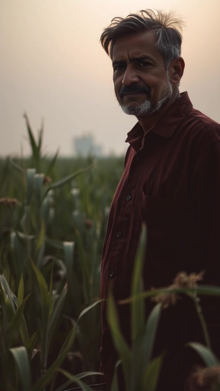 Subject: A humble villager with a serene expression, standing amidst a field of crops. Subject movement: The villager gazes calmly at the horizon, with a gentle breeze causing the crops to sway around him. Scene: Expansive field of green crops under a clear blue sky, enhancing the sense of tranquility. Style: Soft, golden-hour lighting bringing warmth to the scene, creating a peaceful, inviting atmosphere. Motion: The camera softly pushes in towards the villager, capturing the beautiful swaying of the crops in the foreground while maintaining the serene backdrop.