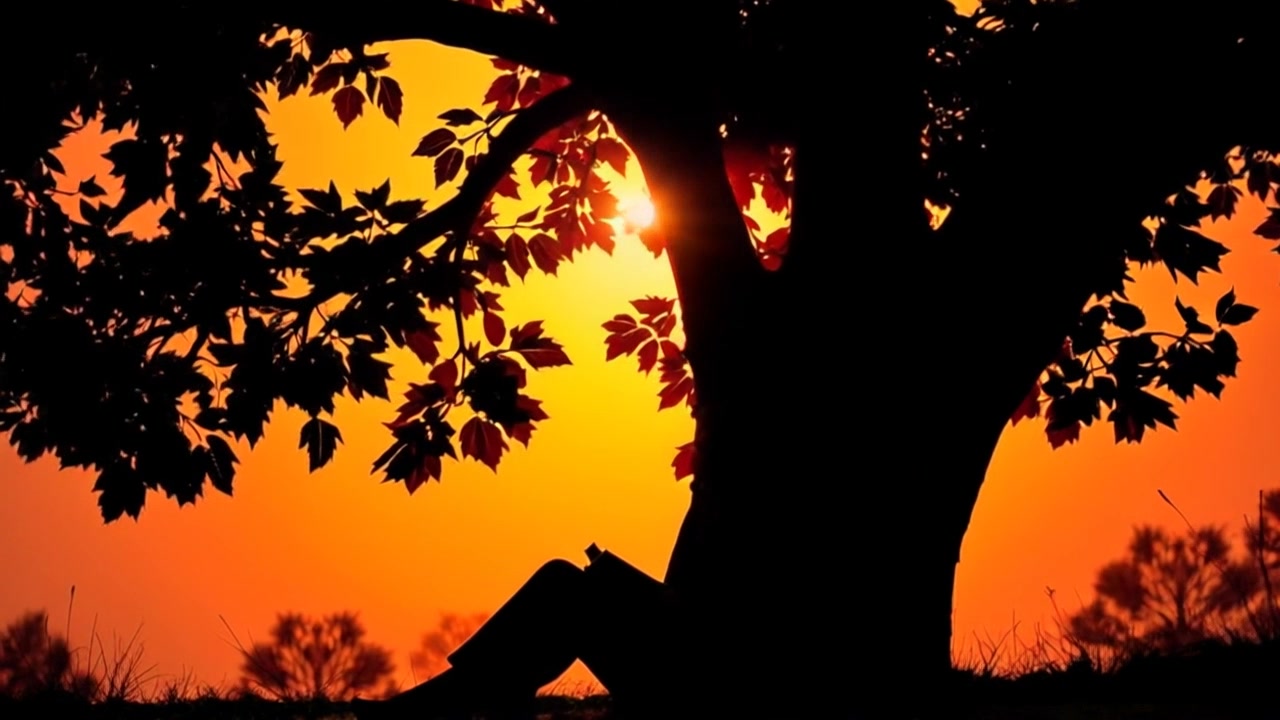 Subject: A person sitting under a large tree with an open book, appearing deep in thought. Subject movement: The person shifts slightly, tilting their head as if pondering a difficult question. Scene: A tranquil park setting with vibrant green grass, sunlight filtering through the leaves of the tree, casting dappled shadows. Style: Soft, morning light creating a warm and inviting atmosphere. Motion: The camera gently pushes in to focus on the person's contemplative expression, with a slow pan revealing the serene environment surrounding them.