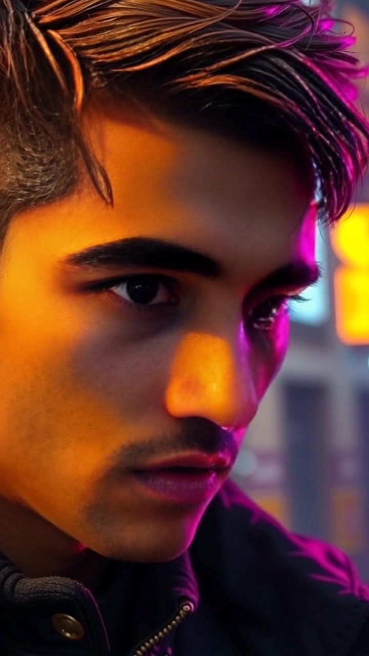 Subject: A young man with an attentive expression, listening intently. Scene: Close-up shot with soft, warm lighting illuminating his features, creating a serene and focused atmosphere. Motion: The camera slowly pushes in closer to capture the subtle emotions on his face, enhancing the intimate mood of the moment.