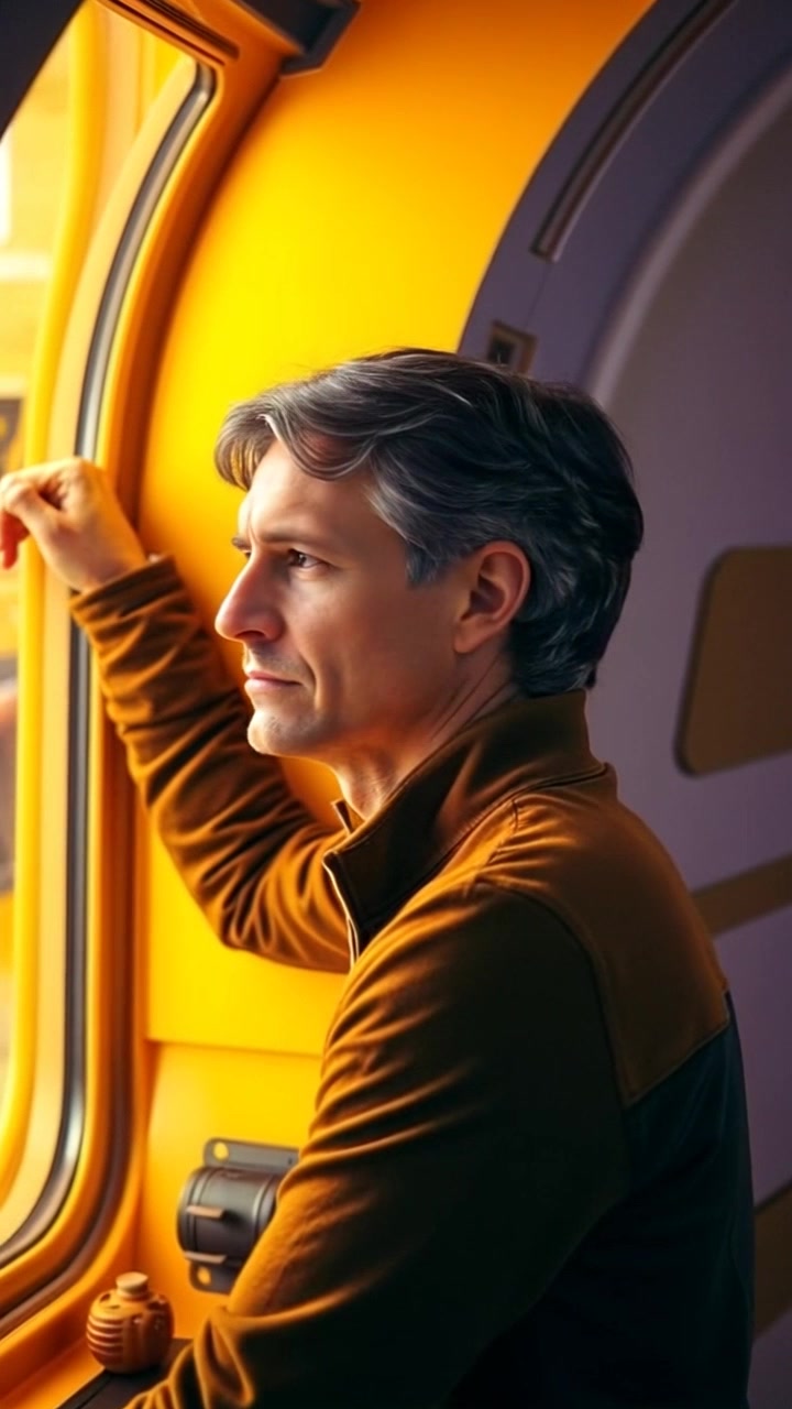Subject: A man leaning against a wall, looking out a window with a worried expression. Subject movement: He remains still yet shifts his gaze outside, occasionally glancing away as he contemplates. Scene: Inside a dimly lit room with a large window casting soft, diffused light. Style: Subtle, ambient lighting enhances the emotional atmosphere. Motion: The camera performs a gentle push-in toward the man, capturing the subtle nuances of his expression as his environment softly blurs in the background, enveloping him in a sense of isolation.