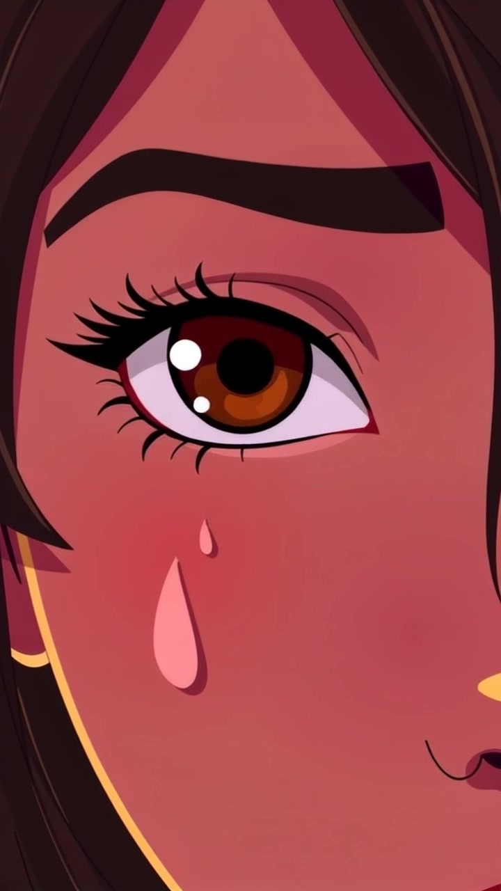 Scene: A tight close-up of eyes, tears welling up as emotion washes over. Style: Soft, moody light highlighting the glistening tears against a blurred background. Motion: The camera performs a slow, delicate push in, emphasizing the depth of feeling in the subject's eyes, capturing every subtle shimmer of the tears.
