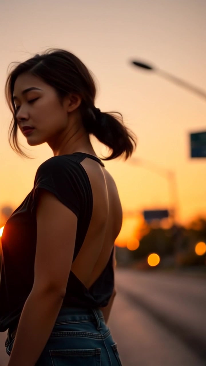 Subject: A young woman standing at a crossroads during twilight, her expression reflecting deep contemplation. Subject movement: She shifts slightly, her gaze moving from one path to the other, illustrating her internal conflict. Scene: A dimly lit, atmospheric crossroads with shadows enveloping the surroundings, suggesting tension and uncertainty. Lighting: Soft twilight hues casting a mystic glow over the scene, enhancing the mood of indecision. Motion: The camera begins with a close-up of her face, capturing the subtle nuances of her expression before pulling back to reveal the crossroads, creating an immersive perspective of her dilemma.