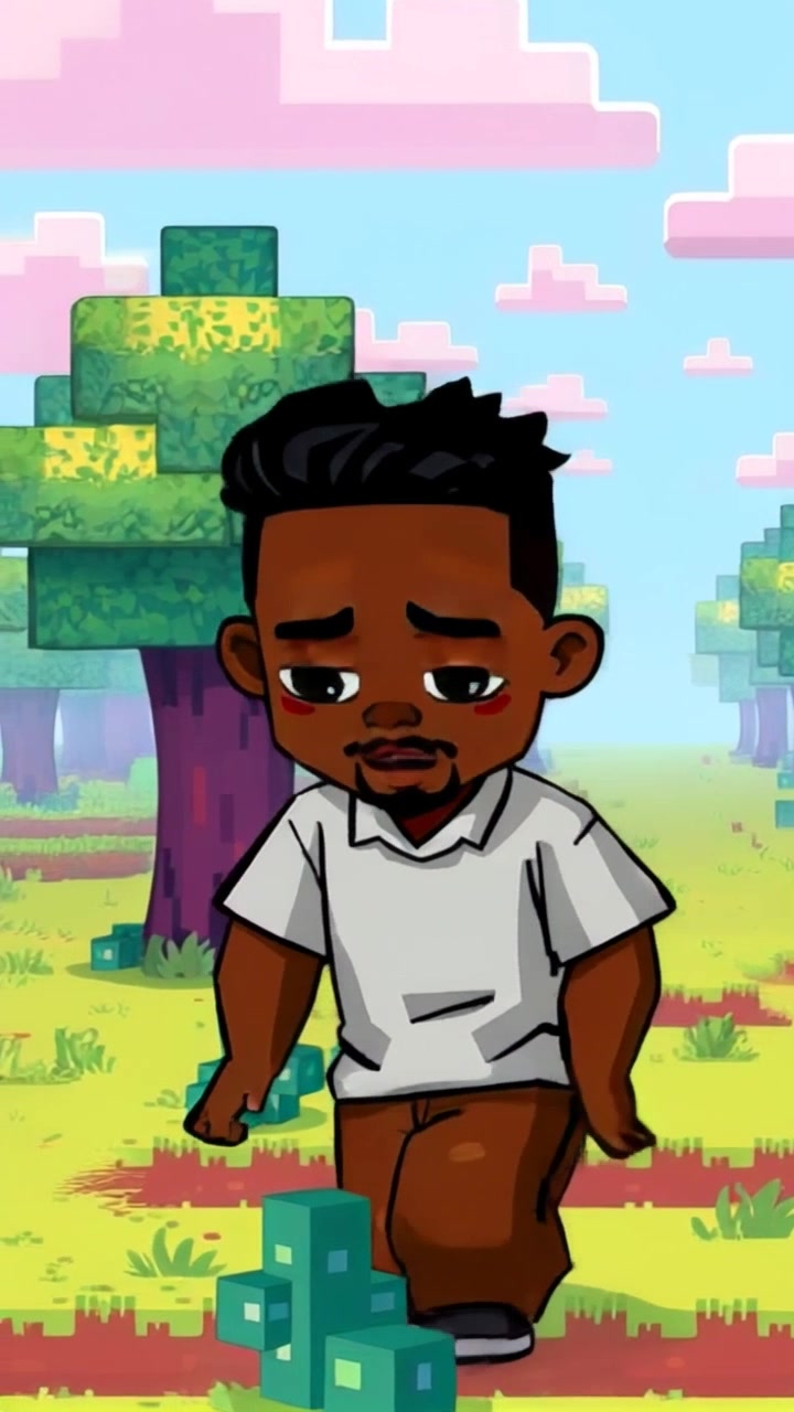 Subject: A bewildered character in a Minecraft world. Subject movement: The character looks around in confusion, taking slow, deliberate steps through the blocky field. Scene: A vibrant, pixelated Minecraft landscape with blocky trees and lush grass all around, set under a bright blue sky. Style: Bright, saturated colors enhancing the whimsical nature of the game environment. Motion: The camera slowly pans around the character, capturing the surrounding elements while maintaining the focus on their expression of bewilderment.