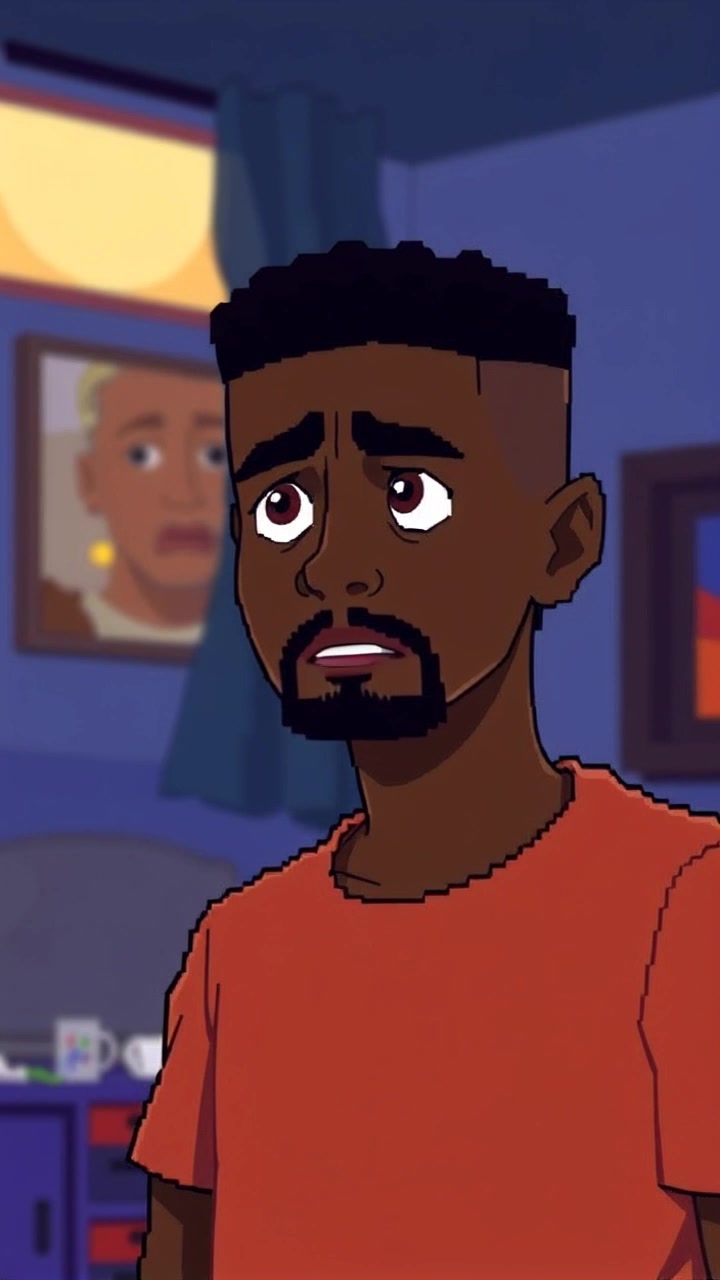 Subject: A person looking anxious, standing in a dimly lit room. Scene: The atmosphere is thick with tension as shadows flicker along the walls, emphasizing the person's worried expression. Motion: The camera slowly pushes in, capturing the subtle shift in the person's posture, while the ambient lighting from a distant source casts an unsettling glow over the scene, enhancing the mood of unease.
