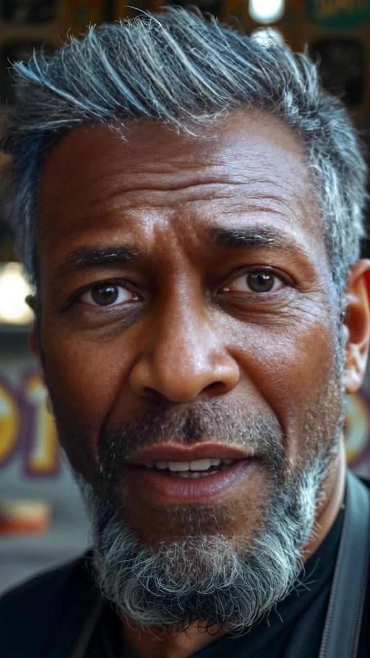 Subject: A close-up of an individual's face, expressing a mix of disbelief and amusement. Scene: The background is softly blurred, allowing the facial expression to be the main focus. Style: Warm, inviting lighting that enhances the tones of the skin. Motion: The camera slowly pushes in to capture the subtle shifts in expression, emphasizing the emotions conveyed.