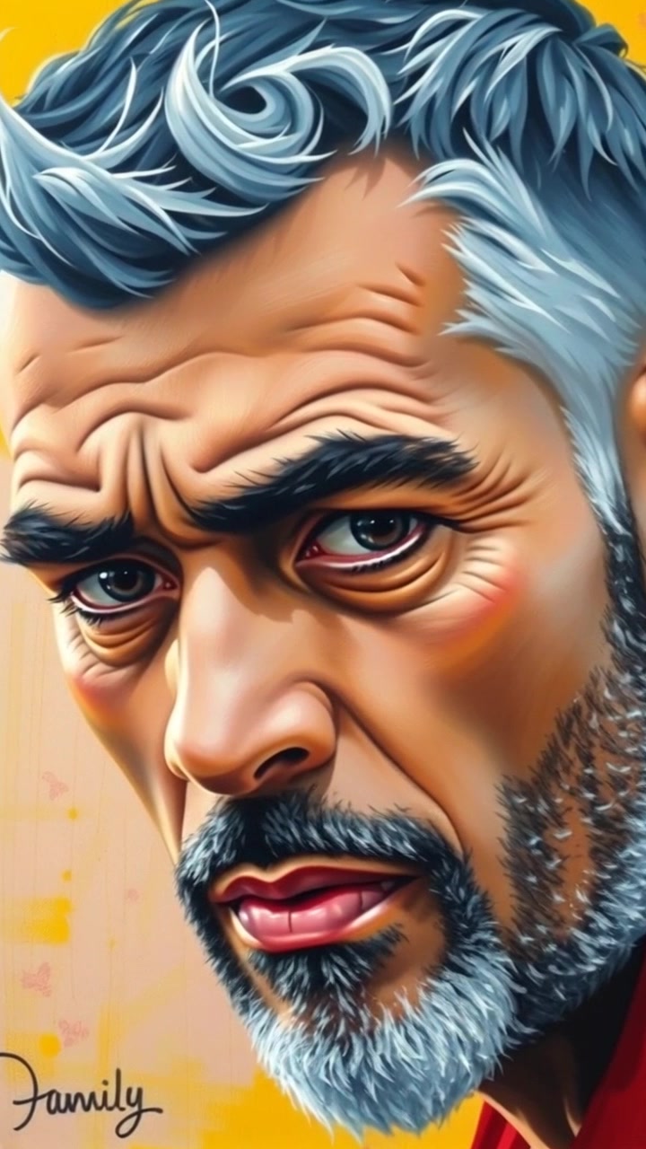 Scene: An intense close-up of an elderly man's face, revealing deep thought and concern in his expressive features. Style: Soft, diffused lighting that accentuates the textures of his skin and the emotion in his eyes. Motion: The camera slowly pushes in, capturing the nuances of his expression as the background blurs softly, creating an intimate focus on his contemplative state.