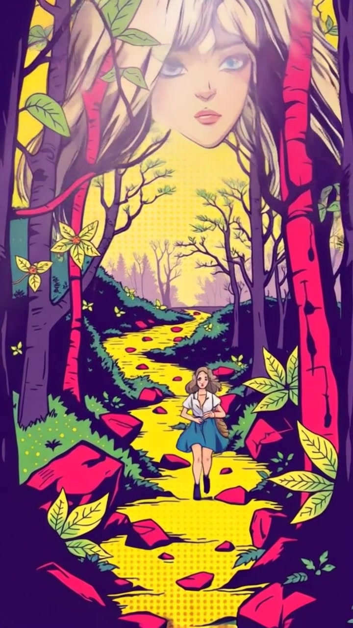 Subject: A figure walking through a dense, magical forest path. Subject movement: The figure strides confidently, glancing occasionally at the enchanting flora around. Scene: A mystical forest with towering trees and shimmering lights peeking through leaves, creating an ethereal atmosphere. Lighting: Soft, dappled sunlight filtering through the canopy, casting playful shadows on the path. Motion: Camera smoothly tracks alongside the figure, capturing their movement through the whimsical setting with a slightly swaying motion, enhancing the feeling of discovery.