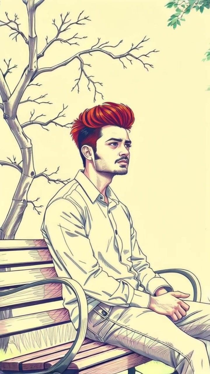 Subject: A young man sitting alone on a park bench. Subject movement: He gazes intently into the distance, occasionally shifting his posture as thoughts swirl through his mind. Scene: A tranquil park setting, lush greenery surrounding the bench, with a soft breeze rustling through the leaves. Style: Soft morning light filtering through the branches, creating a warm and inviting atmosphere. Motion: The camera slowly pushes in on the young man, capturing his contemplative expression, while subtle panning reveals the serene park around him.