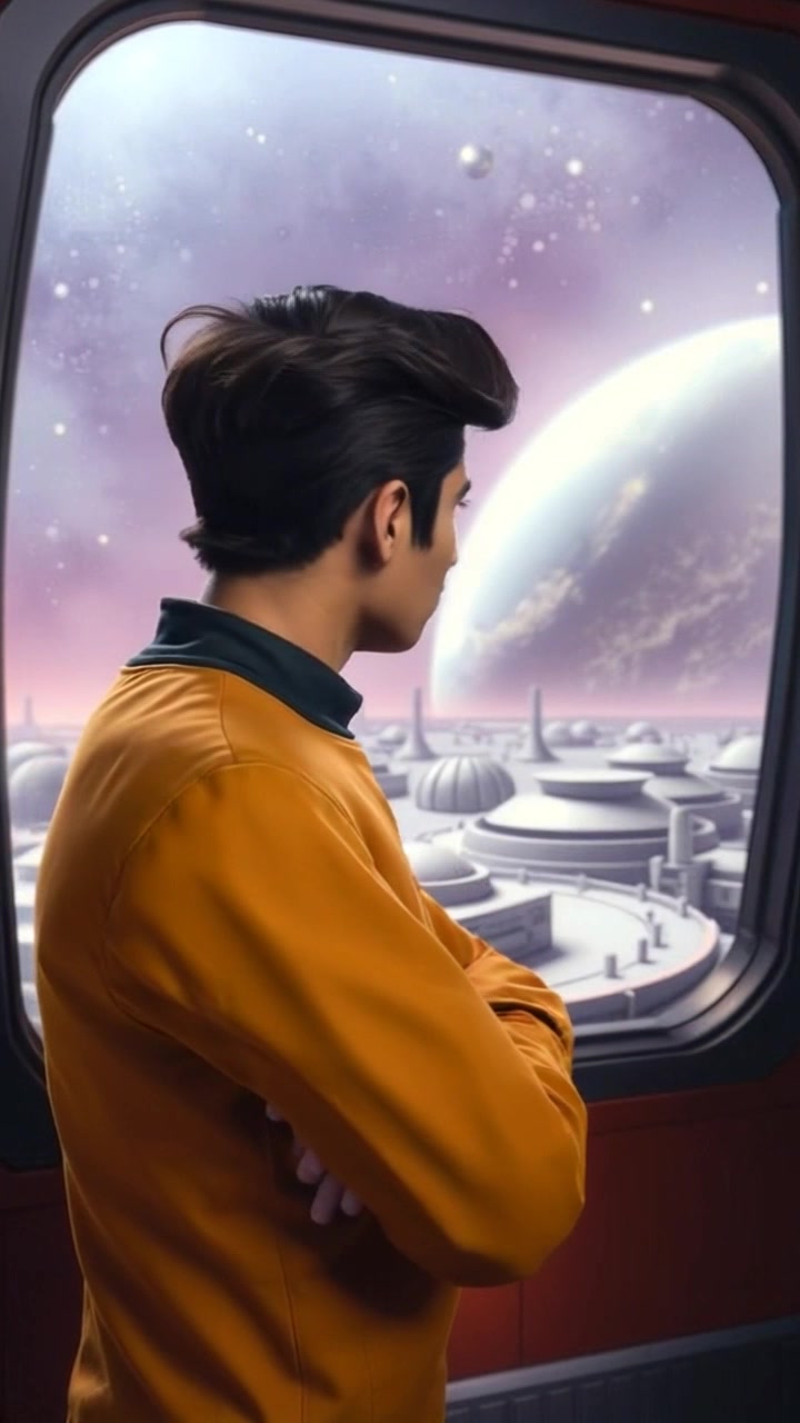 Subject: A frustrated figure, Arjun, standing beside a large window. Subject movement: Arjun shifts his weight from one foot to the other, his arms crossed, and occasionally glances out toward the rival station. Scene: Interior of Verona Station, with bustling travelers and a large illuminated timetable board in the background. Style: Soft, diffused lighting from the window creates a contrast with the surrounding hustle, casting gentle shadows. Motion: The camera gently zooms in on Arjun, capturing his contemplative expression, then shifts to show the view outside the window of the rival station, emphasizing the tension in the scene.