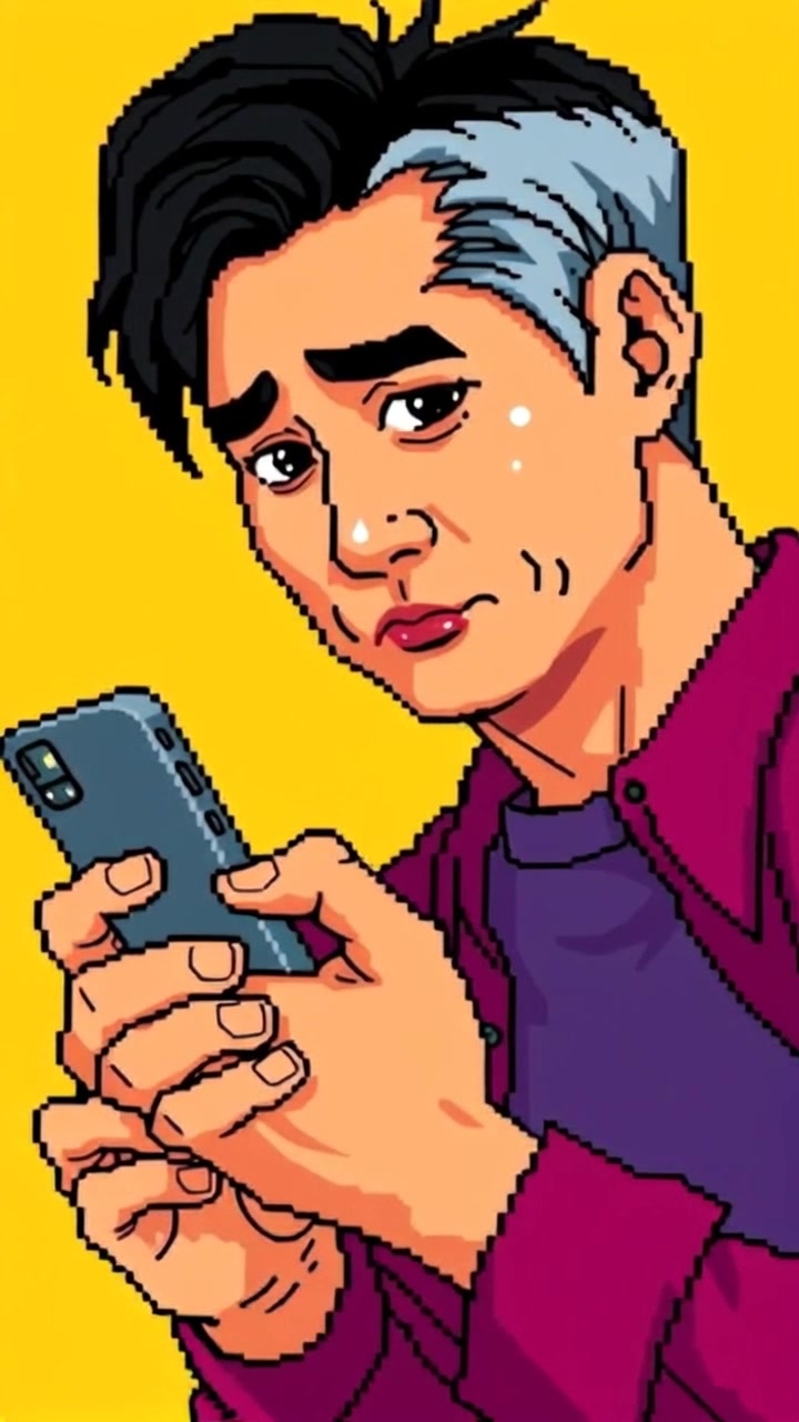 Subject: A person trying to activate a smartphone, showing a puzzled expression. Subject movement: The person tilts the phone slightly, bringing it closer to their face as if searching for clues. Scene: A cozy, well-lit living room with soft, inviting decor and a hint of natural light filtering through the window. Style: Warm, ambient lighting creates a comforting atmosphere. Motion: The camera smoothly zooms in on the person's face as they engage with the device, capturing their nuanced expressions, before pulling back to reveal the surrounding cozy environment.