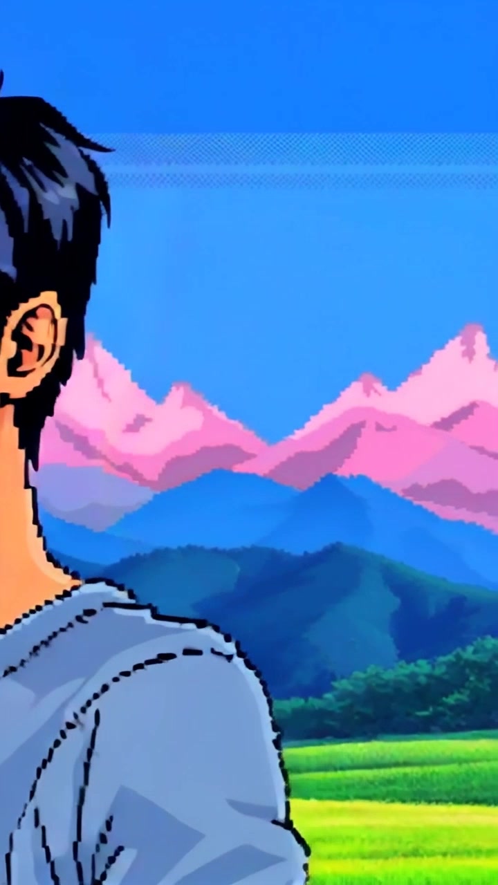 Subject: A man standing in a vast field with a contemplative expression. Subject movement: He shifts slightly as he gazes intently into the distance, embodying determination. Scene: Expansive green field under a bright blue sky, dotted with wispy clouds. Style: Natural daylight illuminating the scene, enhancing the vivid colors of the landscape. Motion: Camera performs a slow dolly in toward the man, capturing his thoughtful demeanor while revealing the endless field stretching behind him.