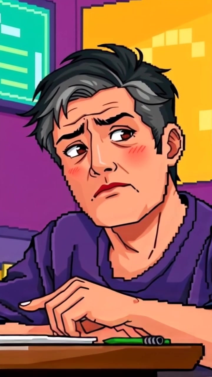 Subject: A man with a concerned expression seated at a dining table. Subject movement: He shifts slightly in his chair, glancing towards the camera with an expression of worry. Scene: Dining room setting, warmly lit with soft, inviting colors, featuring a wooden table and simple decor. Motion: The camera gently pushes in for a closeup, capturing the subtle nuances in his expression, while a soft ambient light highlights the features of the room.