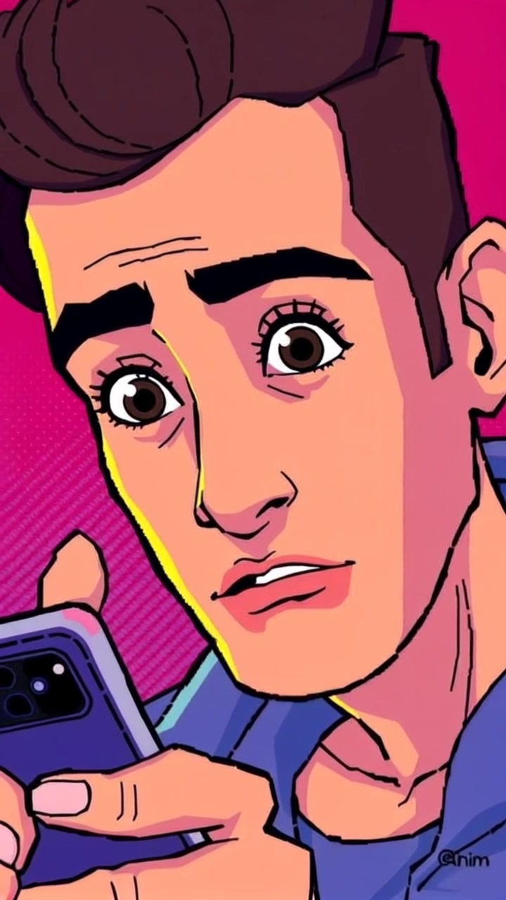 Subject: A young man named Amir, looking surprised as he gazes at his phone. Subject movement: Amir blinks and raises his eyebrows in astonishment, tilting his head slightly for emphasis. Scene: A vibrant living room filled with modern decor, where a soft light casts gentle shadows, creating a warm and inviting atmosphere. Motion: The camera zooms in for a close-up of Amir's expression, then pans slightly to include the phone in his hand, highlighting the source of his surprise.