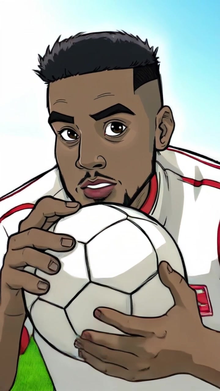 Subject: A focused individual gripping a soccer ball tightly, embodying determination. Subject movement: The individual takes a strong, confident stance as they wind up for a powerful kick. Scene: Set on a lush green soccer field under a clear blue sky. Style: Bright daylight accentuates the vibrant colors of the field and uniform. Motion: The camera begins with a close-up of the determined face, then transitions to a dynamic, wide-angle shot that captures the full action of the kick, sweeping up and back to showcase the expansive field.