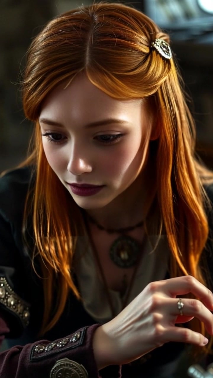 Subject: A person deep in thought with a melancholic expression. Scene: Intimate close-up of a thoughtful figure sitting at a small table, surrounded by a softly lit café atmosphere. Style: Warm, muted lighting creating a reflective mood. Motion: The camera slowly pushes in, capturing the subtle shifts in expression and the interplay of light on their features.