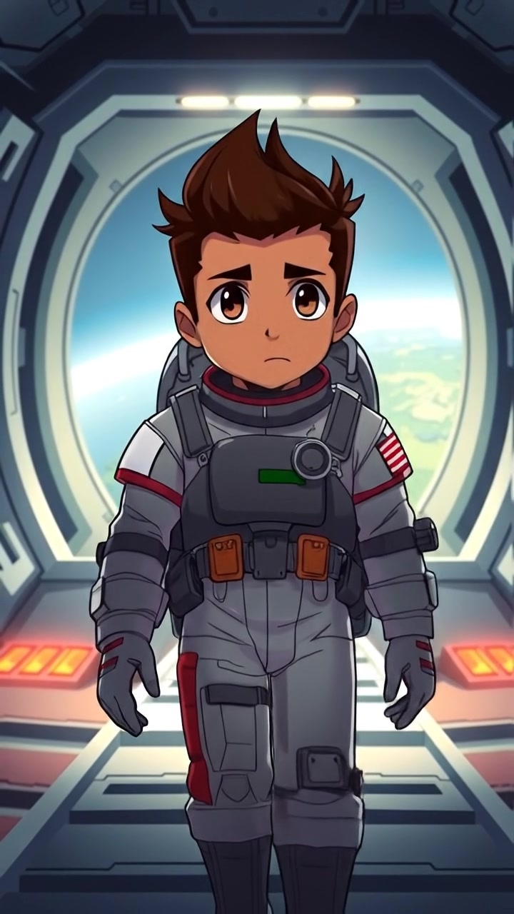 Arjun as a suited astronaut walking toward the open hatch of a futuristic space shuttle.