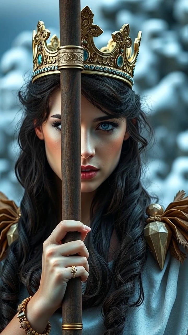 The camera pushes in for a close-up as her face hardens with determination, eyes locked forward in resolve. The audio features a quiet, focused breath with distant ambient hums of tension.