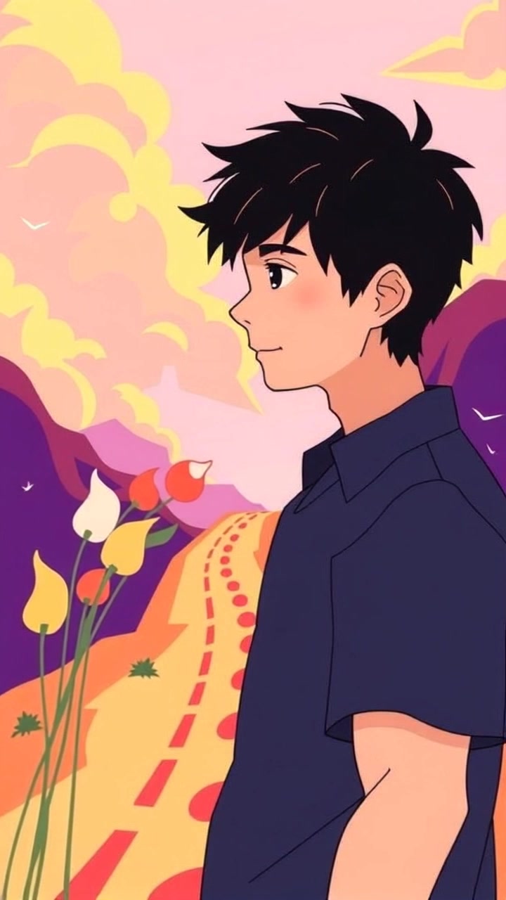 Subject: A young man stands at a crossroads, pondering his choices. Subject movement: He shifts his weight from one foot to the other, occasionally glancing down each path. Scene: A serene landscape of winding trails surrounded by tall grass and scattered trees, sunlight filtering through the leaves. Lighting: Soft, warm morning light creates a peaceful atmosphere. Motion: The camera slowly pulls back, revealing the full expanse of the crossroads as the man contemplates his decision.