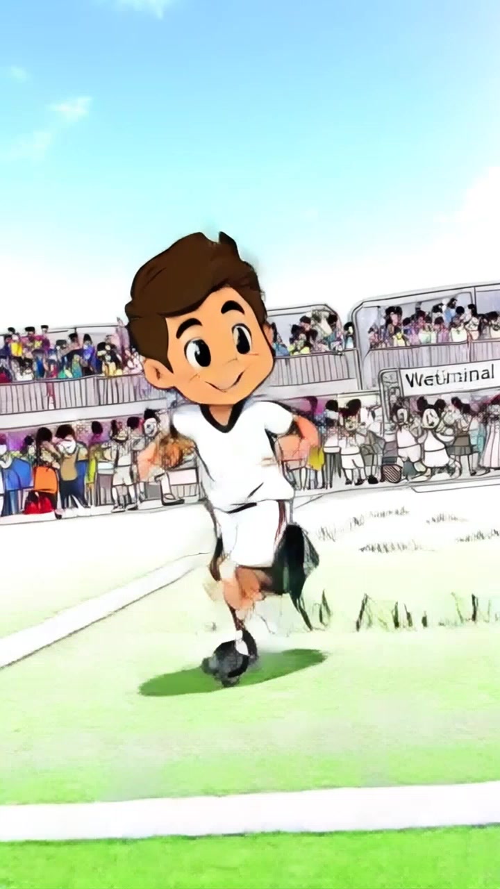 Subject: A determined athlete sprinting onto the soccer field. Subject movement: The athlete runs energetically towards the goal, dodging imaginary defenders. Scene: Vibrant soccer field bustling with energy as a cheering crowd fills the background, their excitement palpable. Style: Bright daylight accentuating the green of the turf and the colorful crowd. Motion: A dynamic handheld camera follows closely behind, capturing the athlete's rapid pace as the energy of the game intensifies.