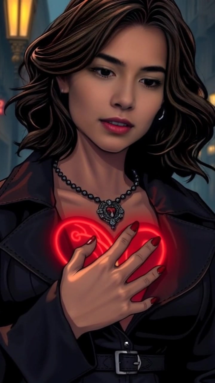 Subject: A close-up of a person's hand resting gently on their chest, feeling the heartbeat. Scene: Intimate moment in a softly lit room, emphasizing the tension and emotion. Motion: The camera gradually pushes in to focus closely on the hand and chest, capturing the rhythm of the heartbeat, with ambient warm lighting that evokes a sense of vulnerability.