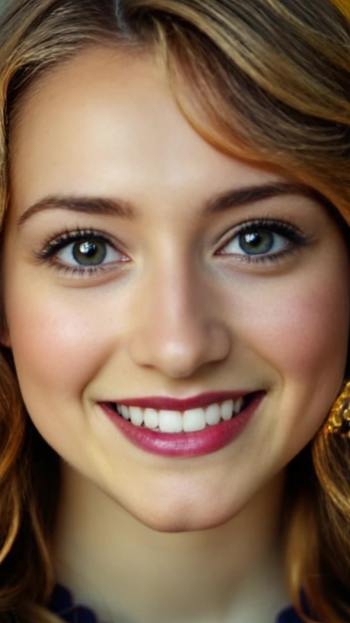 Subject: A close-up of a person's face revealing a warm smile and kind blue eyes. Scene: An intimate setting, softly illuminated by natural light that highlights the texture of the skin. Motion: The camera slowly pushes in, enhancing the emotional connection, as the background blurs gently in a bokeh effect, creating a serene and inviting atmosphere.
