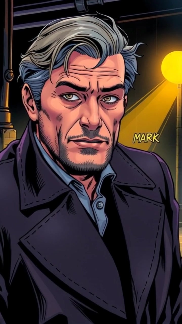 Subject: A man looking uneasy, glancing around while trying to maintain calm. Scene: An atmospheric urban environment, with dim streetlights casting elongated shadows on wet pavement. Lighting: Soft, moody light enhances the tension in the air. Motion: Camera performs a slow push-in as it captures his anxious expression, subtly shifting angles to emphasize the surrounding environment.