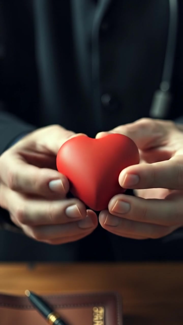 Close-up of hands gently holding a heart-shaped object, symbolizing worth and care, illuminated by soft, natural lighting with high detail, smooth camera focus, and a warm ambiance.