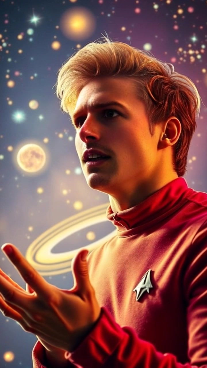 Subject: A man passionately gesturing towards the stars. Subject movement: His arm extends dramatically as he emphasizes his plea, with determination in his expression. Scene: A night sky filled with twinkling stars, providing a breathtaking backdrop. Style: Ambient lighting from the stars casts a soft glow, illuminating his face with a sense of urgency. Motion: The camera slowly dolly-in toward him, creating a close-up on his expressive gestures while softly blurring the vastness of the starry sky behind.
