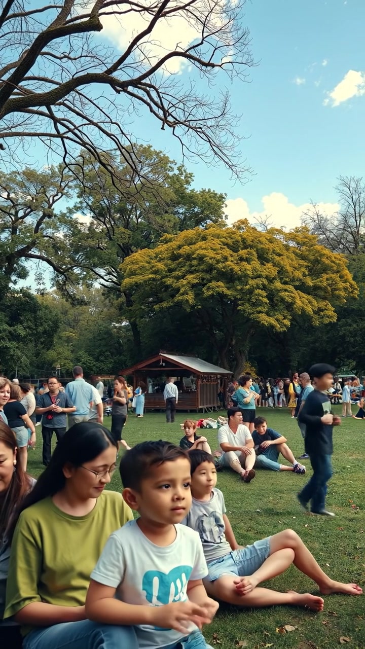 Aerial View of a Lively Public Park