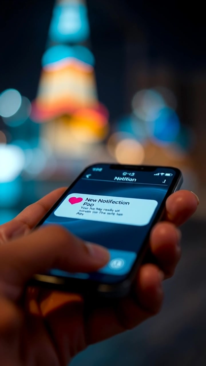 Close-up of a smartphone screen showing a new notification, illuminated with soft natural lighting, high detail, subtle reflections on the screen, gentle camera zoom-in, background softly blurred with ambient indoor lighting, the background audio features the gentle hum of electronic devices.