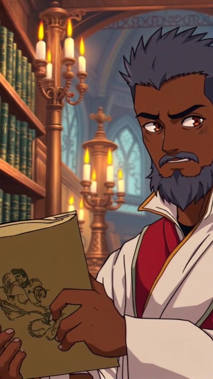 Subject: A person immersed in study. Subject movement: The individual glances thoughtfully between ancient scrolls and books, gently turning the pages to reveal intricate illustrations. Scene: A historical library filled with towering shelves of old tomes, dimly lit by flickering candles that cast warm shadows. Camera: A smooth push in from a wide shot, focusing on the subject's intense expression as they engage with the texts. Lighting: Soft, warm candlelight creating a cozy yet mysterious atmosphere, enhancing the richness of the library's wooden textures.