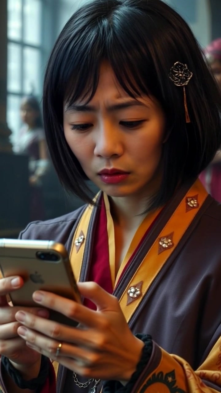 Subject: A person, looking confused as they hold a smartphone. Scene: Close-up of the person's facial expression, set against a softly blurred cafe background. Style: Natural daylight filtering through the window, creating a warm and inviting atmosphere. Motion: The camera gently pushes in on the subject's face, capturing the puzzled look as slight movements in their eyes suggest deep contemplation.