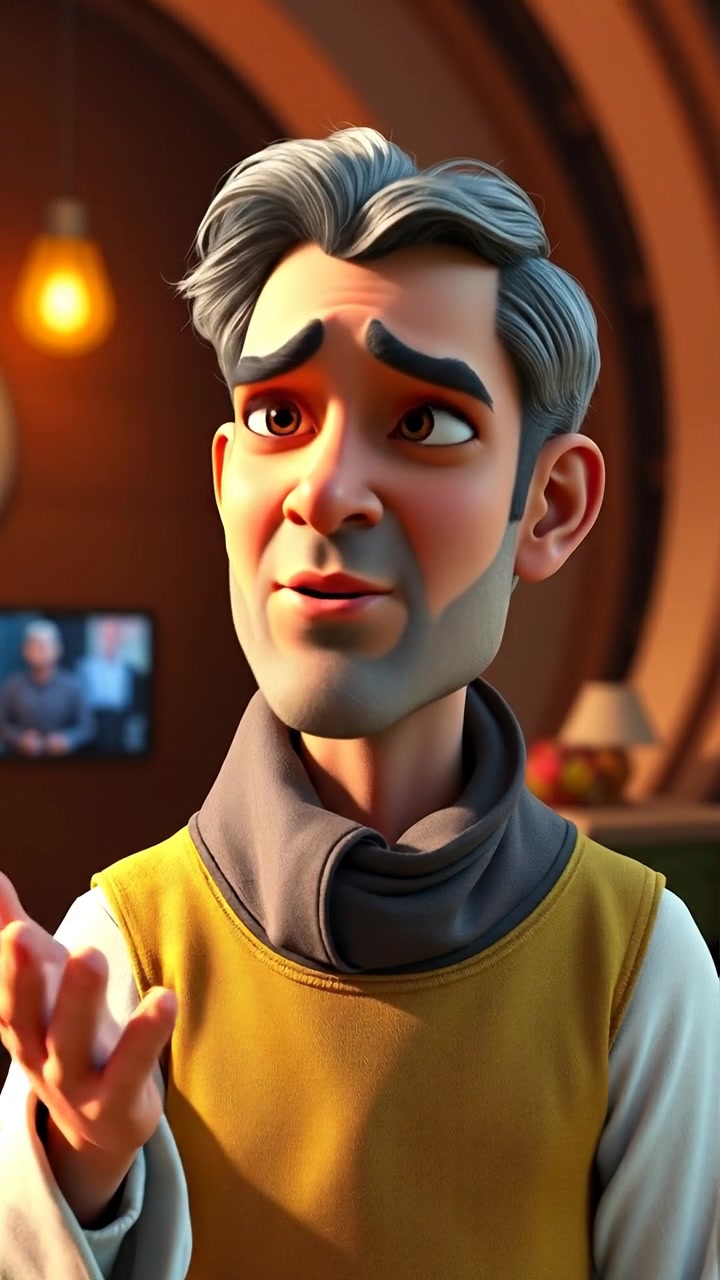 A 3D animation of Omar gestures with his hand, speaking with emphasis, captured in a close-up shot with smooth camera movement, warm lighting highlighting his facial expressions, and a softly blurred background to focus on his animated gestures. The audio features a calm, ambient background hum to emphasize thoughtful dialogue.