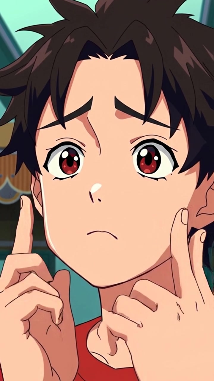 Anime style close-up of Ken with a concerned expression, hands raised in worry, intricate facial detail, soft shadows, gentle lighting, with a blurred background emphasizing emotion, cinematic focus, smooth camera zoom. The audio features tense, subtle ambient music.
