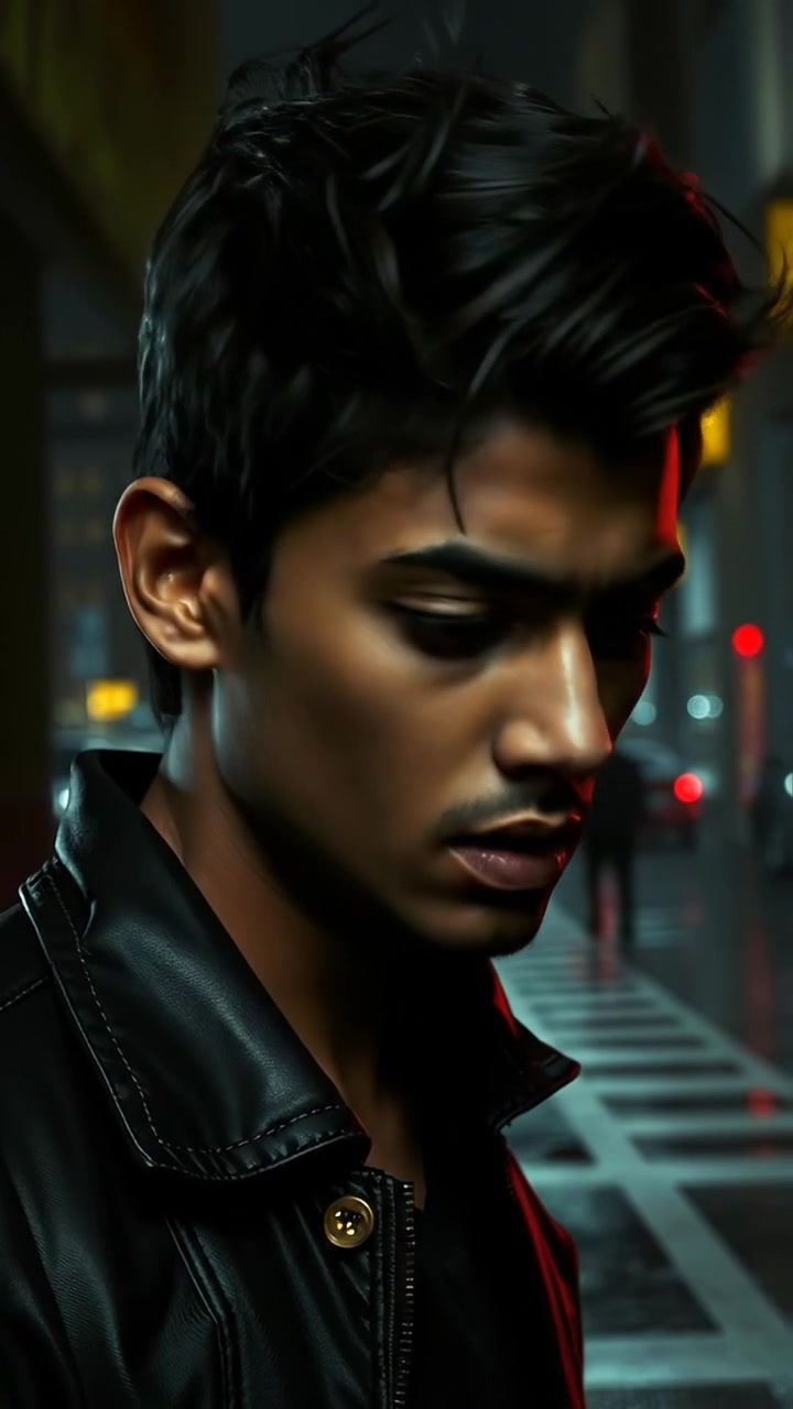 A close-up of Arjun with an anxious expression, reflecting fear and uncertainty, in a gothic horror setting with dark, moody lighting, intricate shadows, and a mysterious backdrop. Smooth camera movement emphasizes emotion. The style is gothic horror, with ambient sounds of haunting winds and distant, echoing footsteps.
