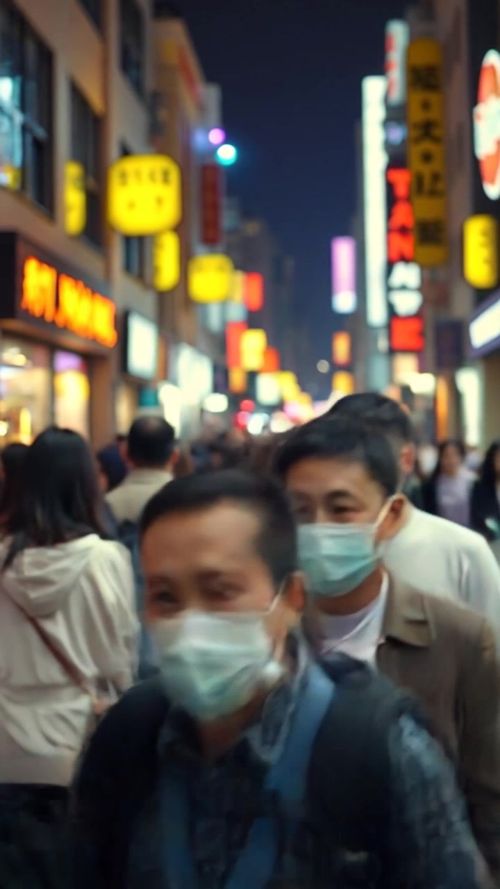 Scene: A bustling city street filled with busy pedestrians moving purposefully in various directions. Style: Bright, midday sunlight creates a vibrant, energetic atmosphere, highlighting the diversity of the crowd and the colorful storefronts. Motion: The camera performs a dynamic tracking shot through the crowd, weaving between people and capturing their swift movements, enhancing the feeling of liveliness in the urban environment.