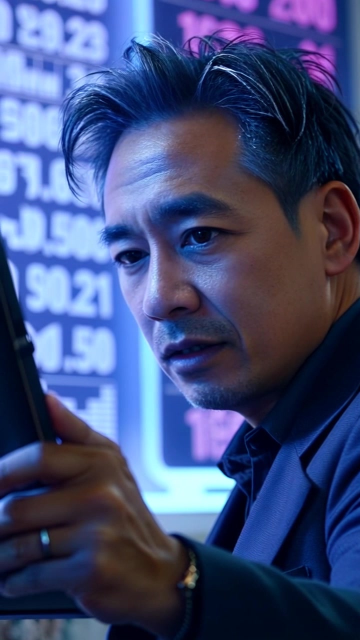 Subject: A focused individual analyzing data on a digital screen. Subject movement: The individual leans slightly closer to the screen, furrowing their brow in concentration as they gesture with their hands, interacting with the data. Scene: A modern office setting, filled with soft blue light from the screen and surrounded by sleek furniture and high-tech devices. Motion: The camera performs a smooth push-in towards the subject, capturing subtle facial expressions and hand movements as they engage deeply with the information displayed. Atmosphere: The mood is tense yet focused, illuminated by the glow of the screen.