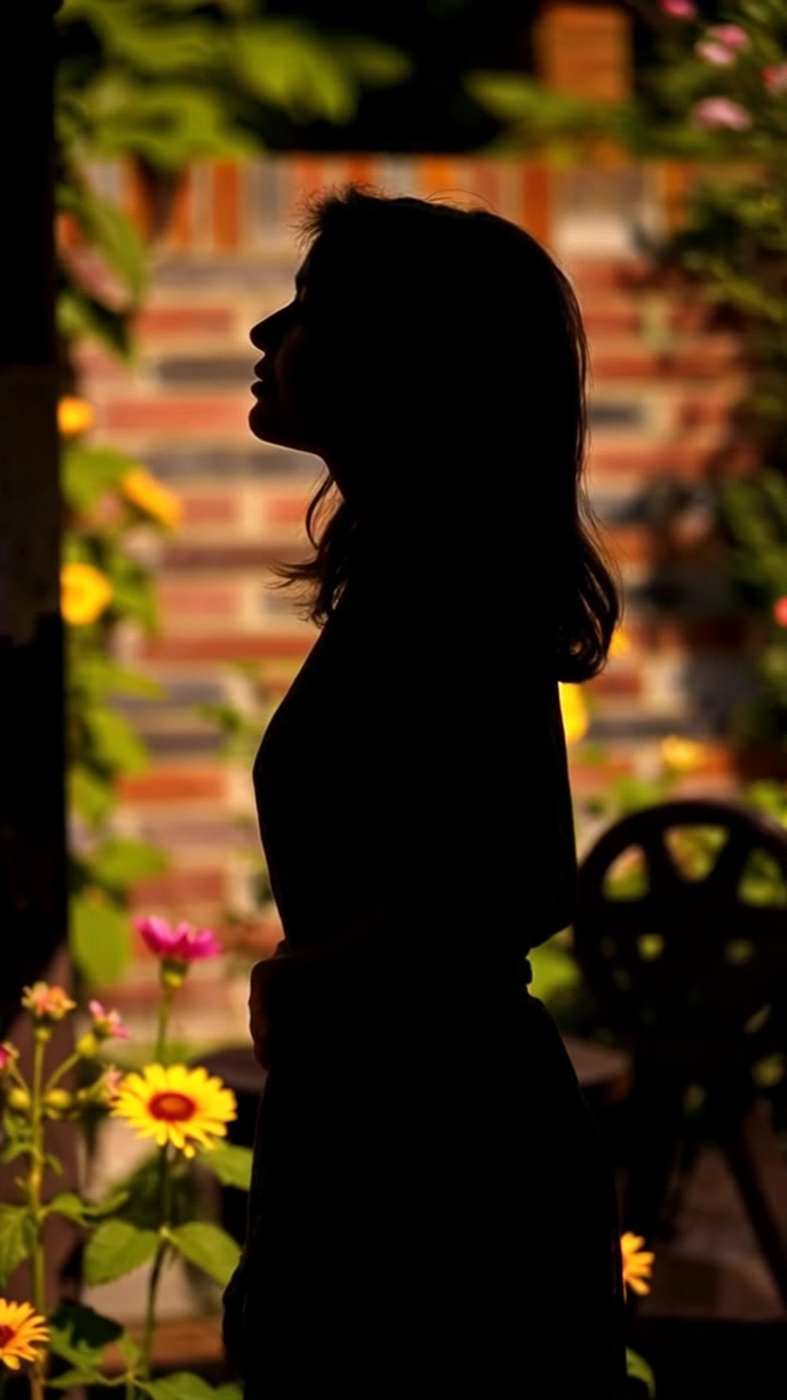 Subject: A young woman standing in a sunlit garden, admiring flowers blooming around her. Subject movement: She gently sways side to side, her expression reflecting joy and wonder. Scene: A vibrant garden filled with colorful blooms and lush greenery, illuminated by warm sunlight. Lighting: Bright, sun-soaked lighting enhancing the vivid colors of the flowers and foliage. Motion: The camera slowly pans around her in a smooth, sweeping motion, capturing the enchanting atmosphere of the garden and her captivating connection with the flowers.
