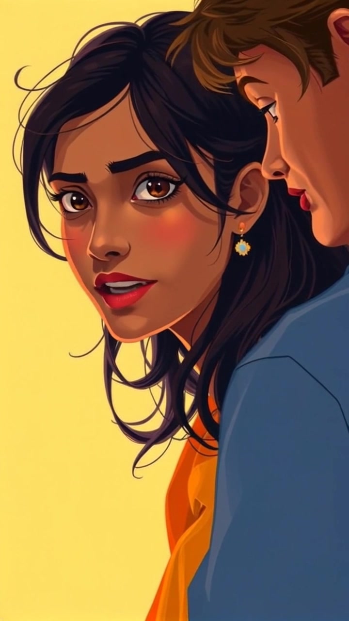 Subject: A woman named Priya, listening intently to a friend with a concerned look on her face. Subject movement: Priya leans slightly forward, nodding in understanding. Scene: A cozy coffee shop with warm, inviting decor and soft chatter in the background. Style: Warm morning light filtering through large windows, creating a soothing atmosphere. Motion: Camera slowly pushes in on Priya's expressive face, capturing her attentive gaze while softly blurring the background to emphasize the intimacy of the moment.