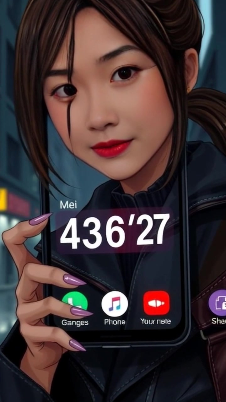 Scene: A close-up of a phone screen displaying a contact list, prominently featuring a number in bold. Style: Ambient lighting with soft reflections glimmering off the screen. Motion: The camera pushes in slowly towards the screen, focusing on the details of the number, while ambient sounds of a bustling environment filter in.