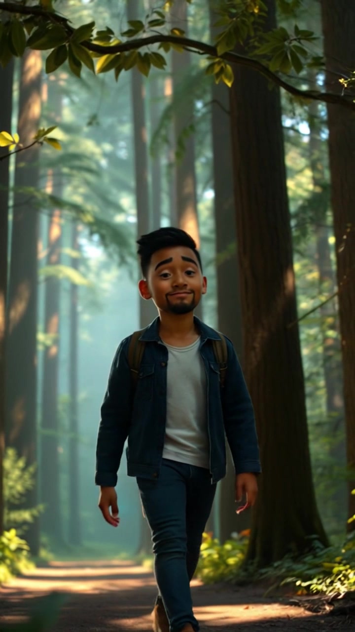 Anak Kecil Berlari di Hutan